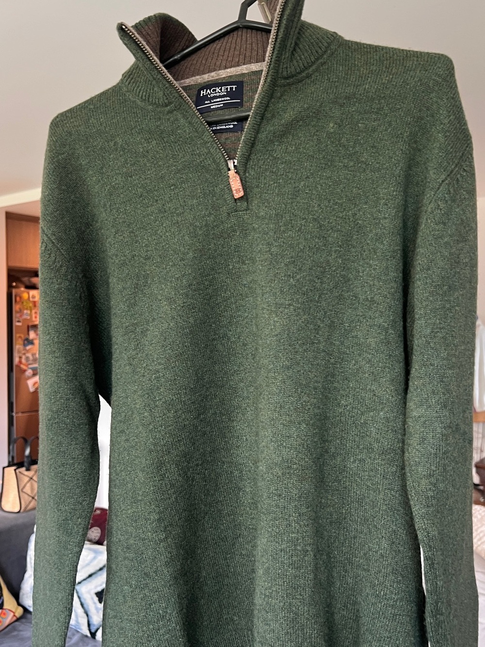 Hackett London 100% Lambswool Quarter Zip Sweater Green Medium